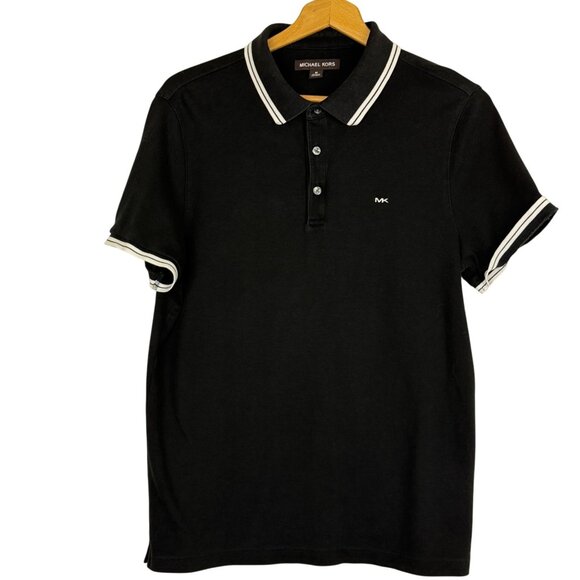 Michael Kors Other - Michael Kors MK Mens Black Polo Shirt Medium White Trim Short Sleeve Cotton Logo